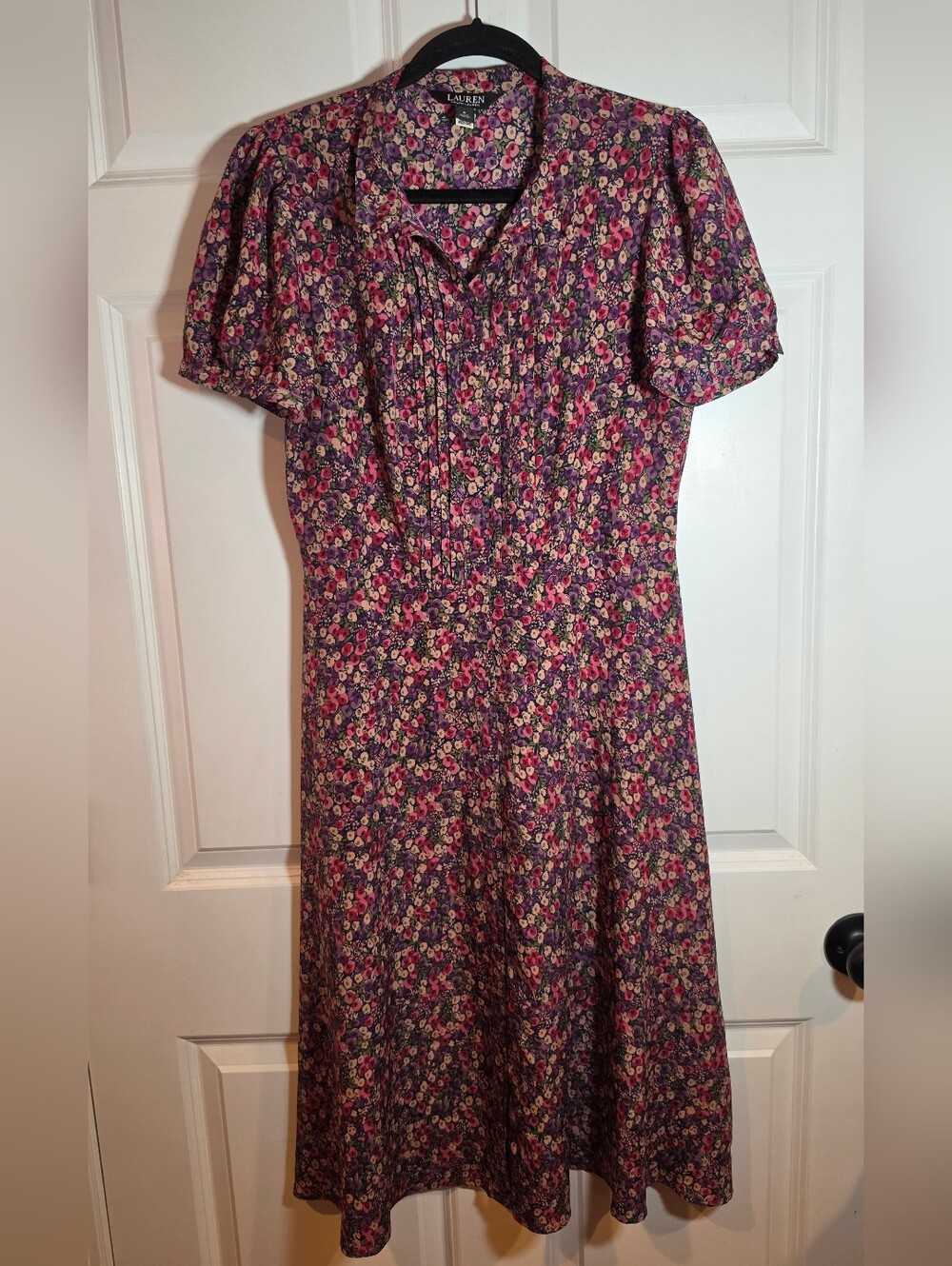 Lauren Ralph Lauren Purple and Pink Floral Midi Dress Button Front Size 6